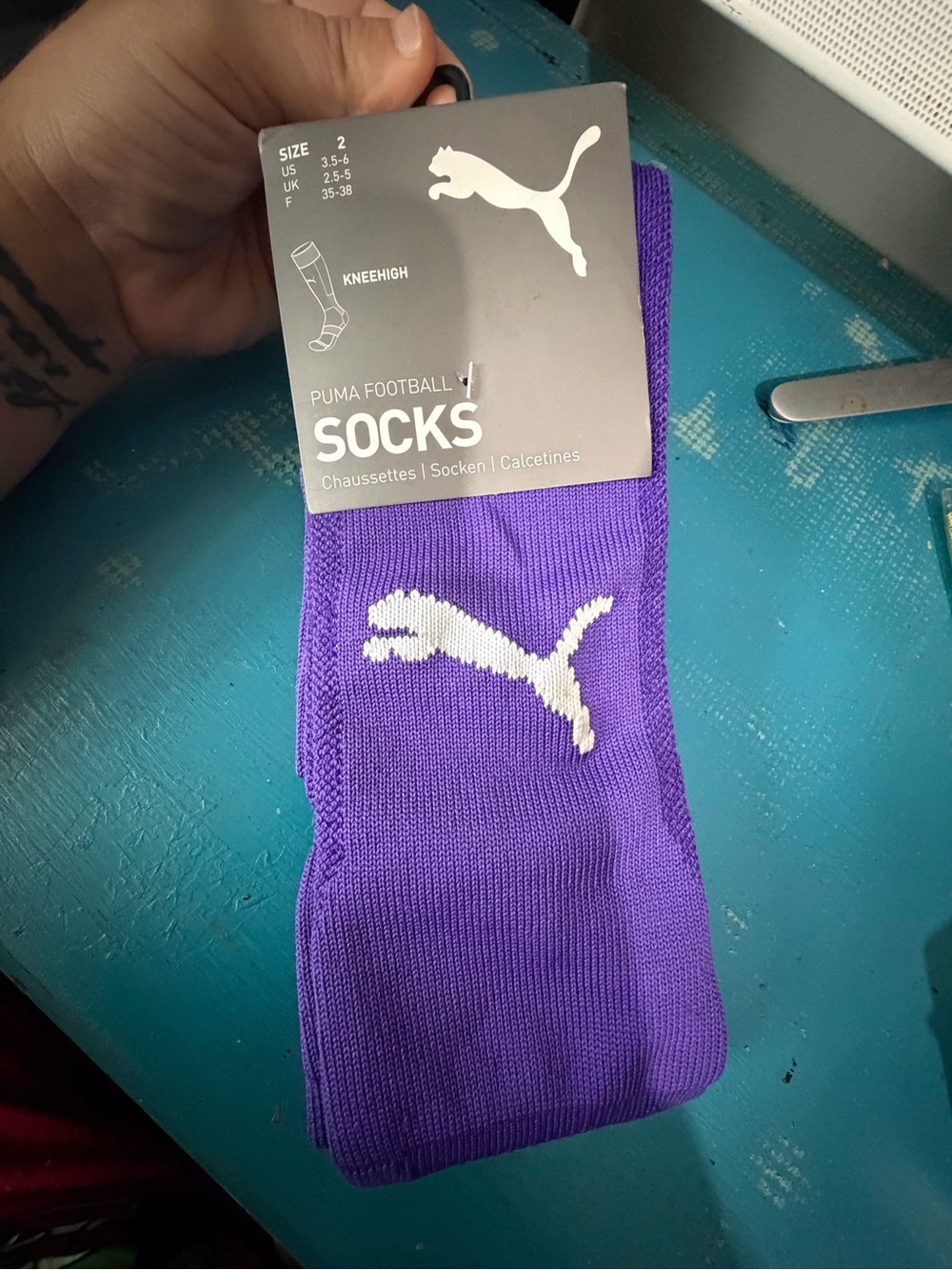 Puma Men's Purple Knee-High Football Socks with White Logo